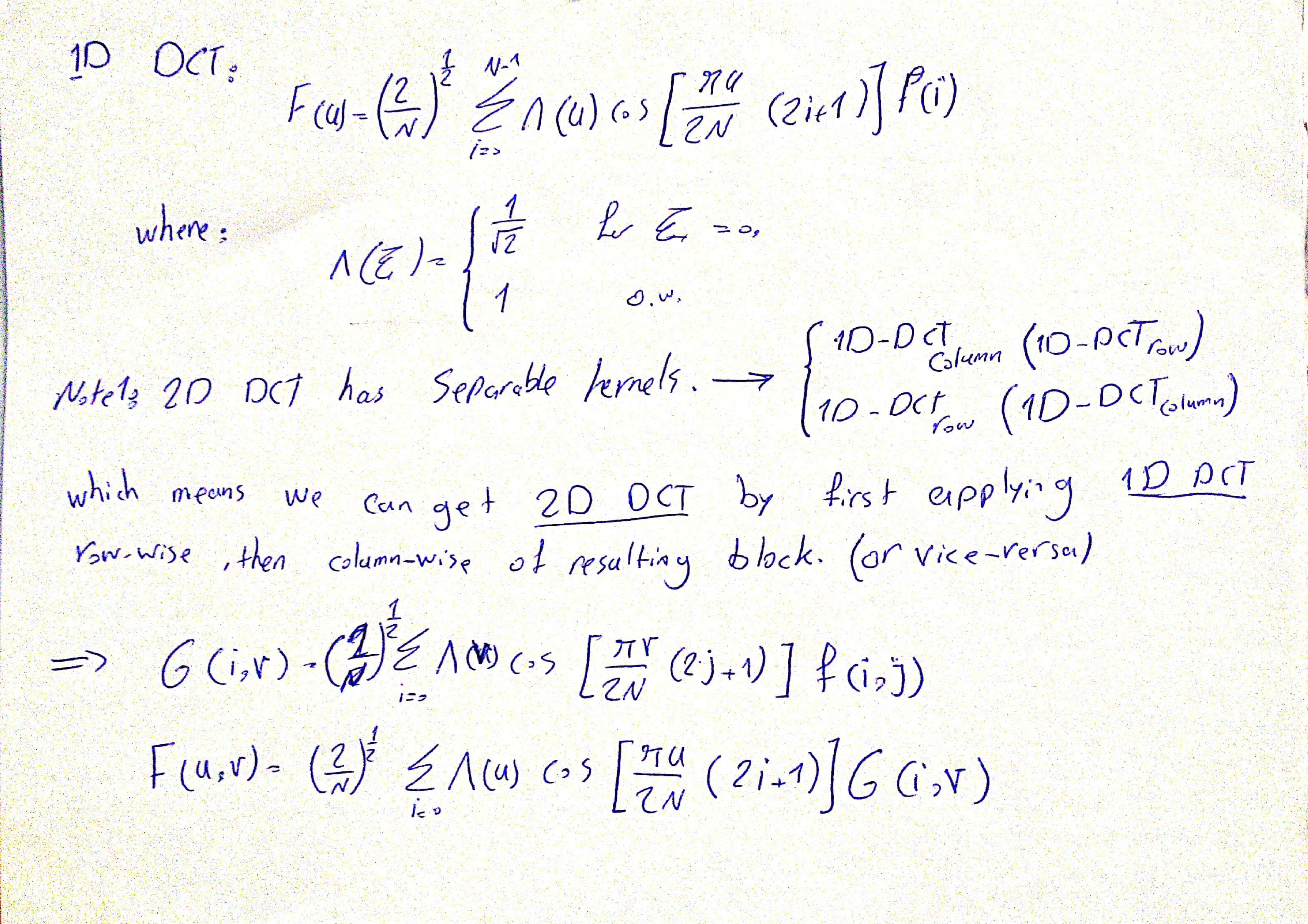 2d DCT mathematics using 1D DCT